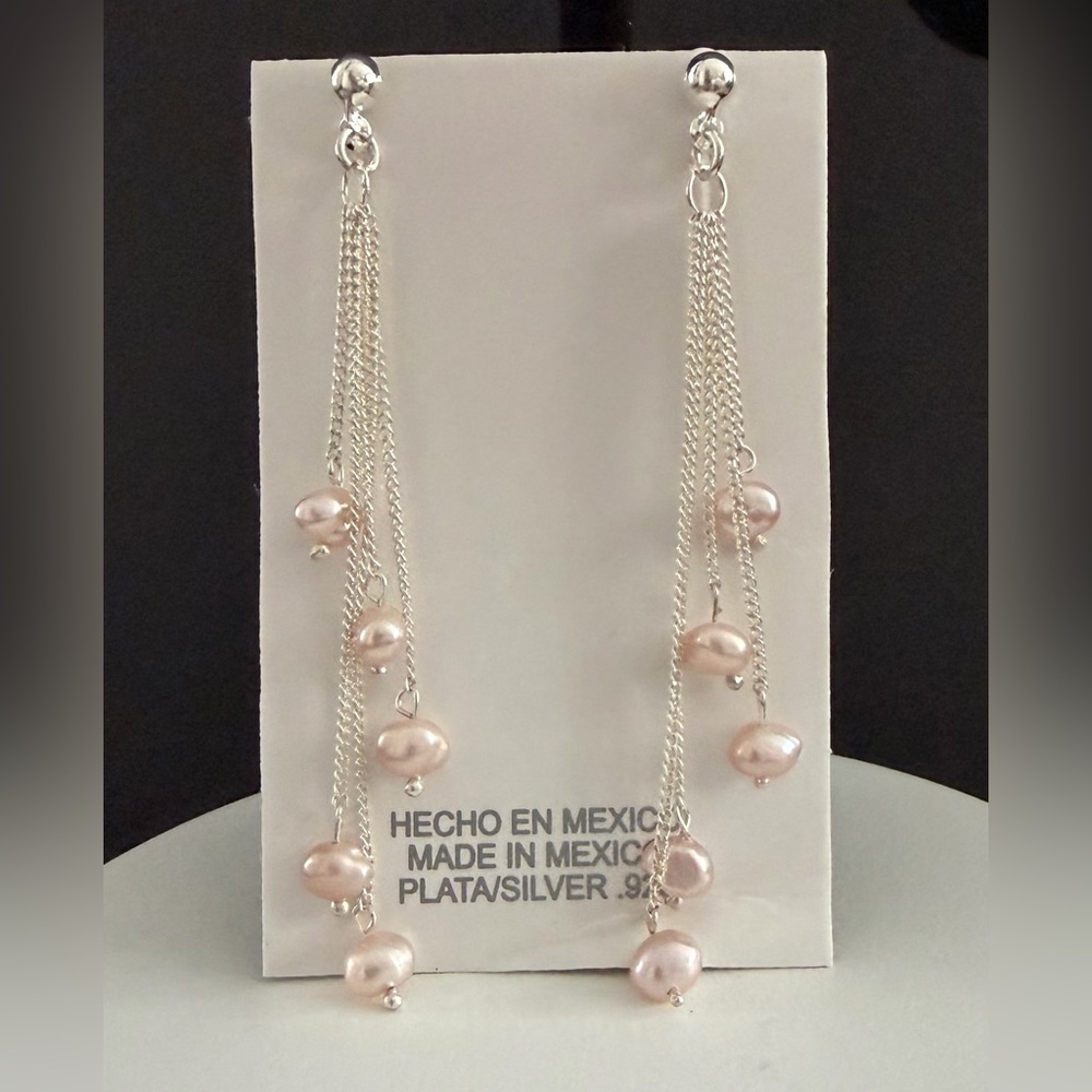 Taxco Sterling Silver Dangle Earrings with Pale Pink Pearls $38 each pair